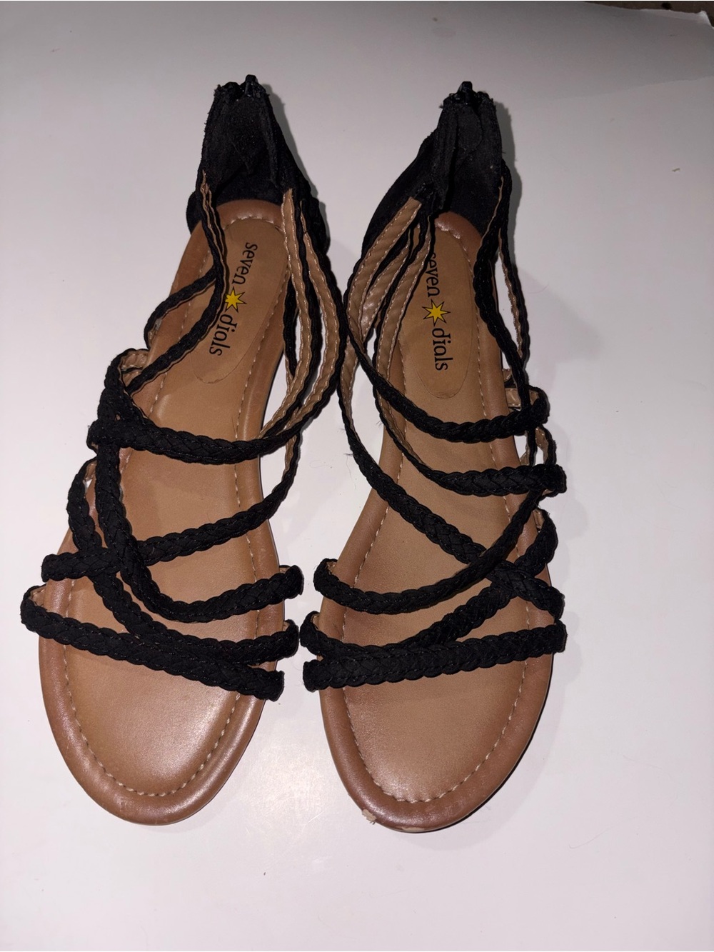 Seven Dials Black Braided Gladiator Sandals Women’s Size 10 Back Zip Flat Sandal